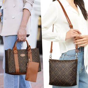 Dasein Phone Cosmetic Wallet, Satchel Hobo, Crossbody Tote -Monogram Coffee